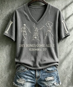 Dry Bones Come Alive V-Neck T-Shirt Halloween Womens Clothes Presents For Mum