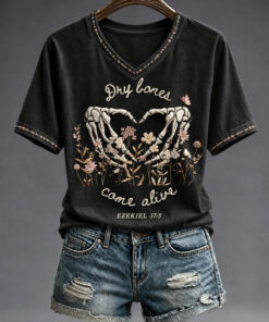 Dry Bones Come Alive V-Neck T-Shirt Religious Womens Clothing Christian Gift Idea