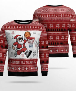 Dunkin' All The Way Ugly Sweater Christmas Clothing Gift Ideas For Basketball Men Fans