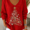 Elegant Christmas Tree V-Neck Long Sleeve Shirt Xmas Clothing Sister Gifts