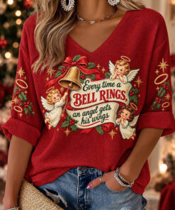 Every Time A Bell Rings V-Neck Raglan Shirt Jesus Christian Clothing Christmas Gifts For Mom