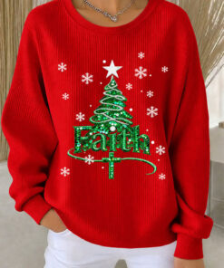 Faith Christmas Tree Sweatshirt Christian Holiday Womens Clothes Religious Mom Gifts