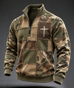 Faith Cross Camo Half Zip Sweatshirt Christian Clothing Religious Brother Gifts