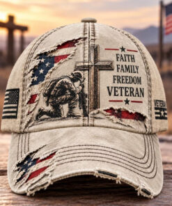 Faith Family Freedom Veteran Baseball Hat Soldier Cross Cap Religious Military Christian Gift