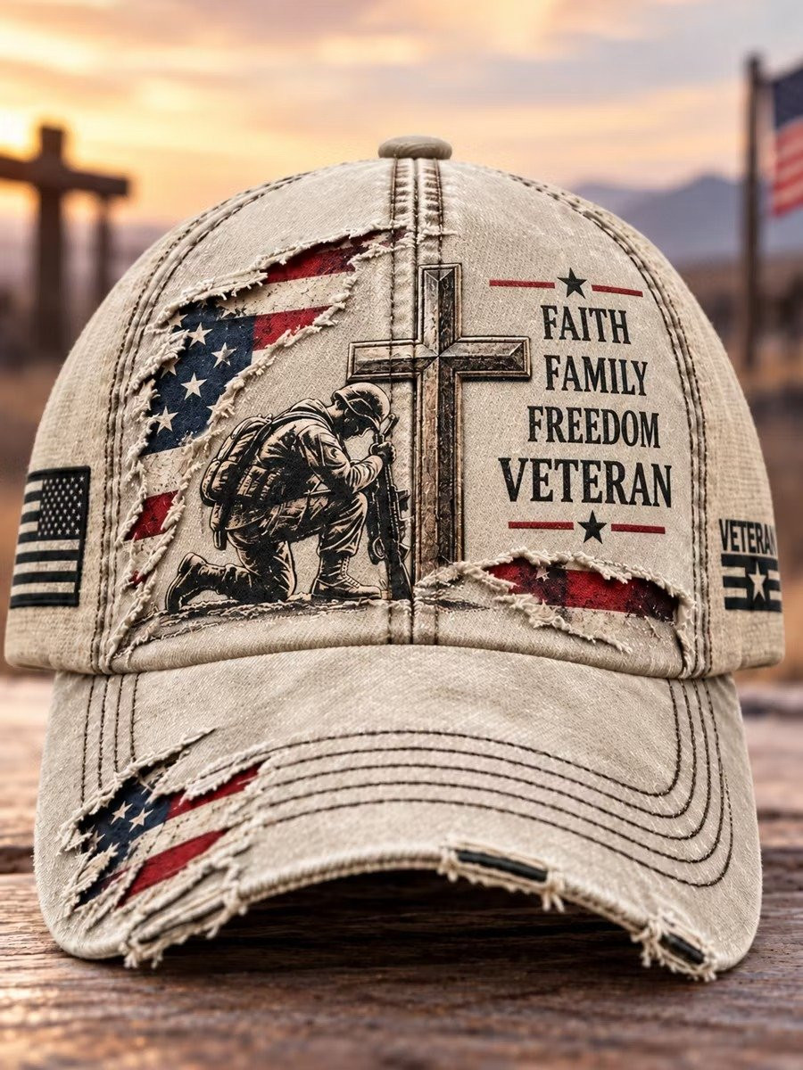 Faith Family Freedom Veteran Baseball Hat Soldier Cross Cap Religious Military Christian Gift