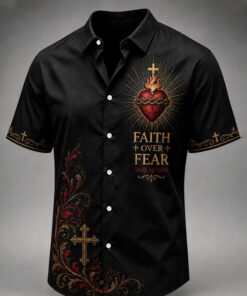 Faith Over Fear Hawaiian Shirt Christian Mens Aloha Shirt Unique Religious Gifts For Men