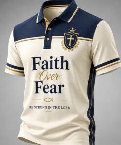Faith Over Fear Polo Shirt Christian Cross Clothing Religious Gifts For Father