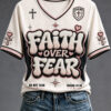 Faith Over Fear V-Neck T-Shirt Inspirational Christian Womens Clothes Faith Gifts