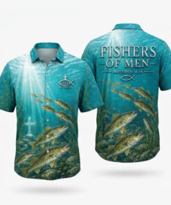 Fishers Of Men Hawaiian Shirt Guided By Faith Christian Aloha Shirt Religious Fishing Dad Gifts