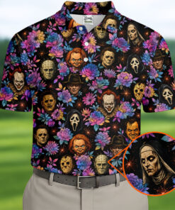 Floral Horror Character Polo Shirt Halloween Golf Apparel Gift Ideas For Older Brother