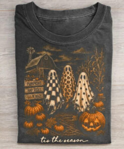 Floral Plaid Ghosts T-Shirt Halloween Haunted House Clothing Spooky Season Gifts For Her