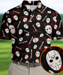 Friday 13th Hockey Mask Polo Shirt Horror Movie Mens Apparel Halloween Gifts For Him