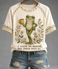 Frog Drinking Coffee T-Shirt Christian Womens Apparel Nature Lover Gift For Her