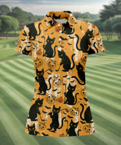 Funny Black Cat Golf Polo Shirt Halloween Season Clothing Gifts For Girlfriend