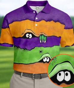 Funny Halloween Peeking Eyes Polo Shirt Golf Mens Clothing Gifts For Him