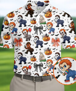 Funny Horror Character Polo Shirt Horror Movie Halloween Merch Gifts For Him