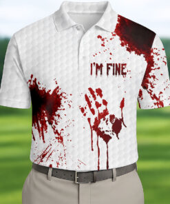 Funny I'm Fine Bloody Halloween Polo Shirt Zombie Blood Mens Clothing Humorous Movie Gifts