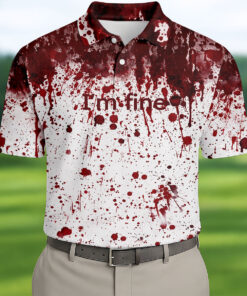 Funny I'm Fine Bloody Halloween Polo Shirt Zombie Blood Splatter Mens Clothing