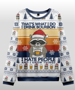 Funny Raccoon Bourbon Merch I Hate People Ugly Sweater Drinking Party Christmas Gift