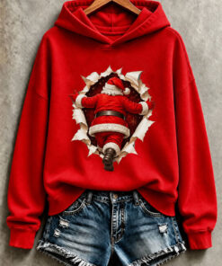 Funny Santa Claus Breakthrough Hoodie Santa Christmas Clothing Gifts For Mother