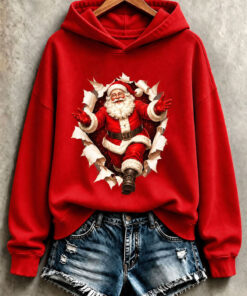 Funny Santa Claus Breakthrough Hoodie Santa Christmas Merch Presents For Girlfriend