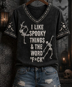 Funny Skeleton I Love Halloween Things V-Neck T-Shirt Skull Womens Apparel Gifts For Her
