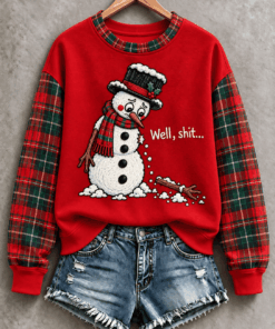 Funny Snowman Well Shit Sweatshirt Christmas Womens Merch Sister Gifts