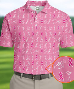 Funny Stick Figure Polo Shirt Pink Breast Cancer Awareness Golf Clothing Cancer Support Gifts
