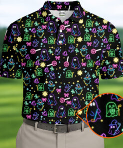 Ghost Polo Shirt Spooky Glow Doodle Golf Apparel Halloween Gift Ideas For Men
