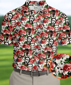 Ghostface Rose Halloween Polo Shirt Spooky Floral Horror Mens Merch Great Gifts For Him