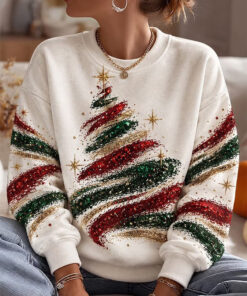 Glitter Christmas Tree Sweatshirt Stripe Xmas Womens Clothing Apparel Gifts For Her