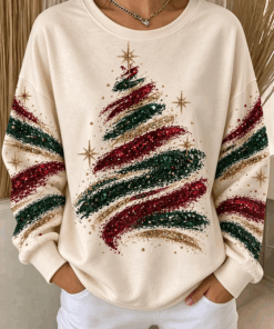 Glitter Christmas Tree Sweatshirt Womens Apparel Festive Outfit Gifts For Mom
