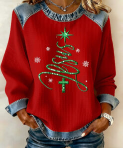 Glitter Jesus Christmas Tree Sweatshirt Faith Cross Clothing Religious Sister Gifts