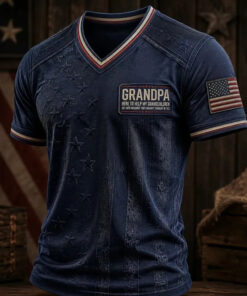 Grandpa American Flag V-Neck T-Shirt Patriotic US Flag Papa Clothing Family Love Gift