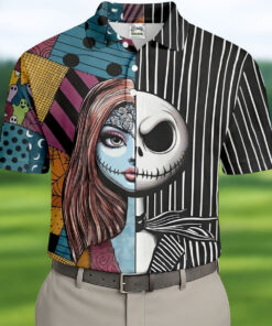 Half Sally And Jack Horror Character Halloween Polo Shirt Golf Mens Apparel Gifts For Son