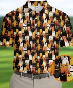 Halloween Black Cat Golf Shirt Spooky Pumpkin Mens Clothing Best Gifts For Him