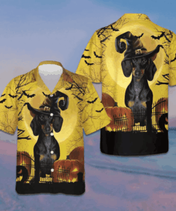 Halloween Dachshund In witch Hat Hawaiian Shirt Halloween Button Up Shirt Gift Ideas - Homegiftaura