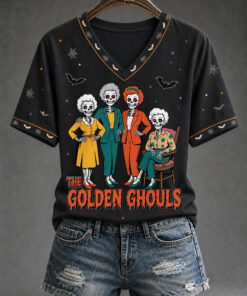 Halloween Golden Girls V-Neck T-Shirt Spooky Sugar Skull Clothes Spooky Season Gifts For Her