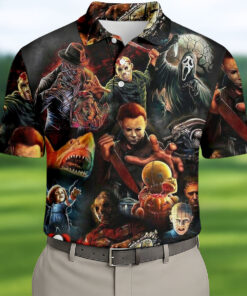 Halloween Horror Character Collage Polo Shirt Movie Fan Merch Good Gifts For Fan