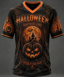 Halloween Nightmare Night V-Neck T-Shirt Pumpkin Dark Horror Season Apparel Gothic Gift For Him