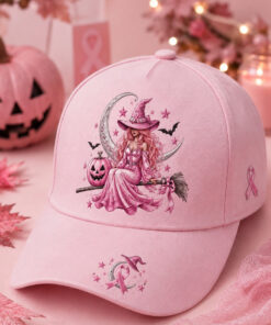 Halloween Pink Witch Baseball Hat Breast Cancer Awareness Cap Gifts For Her