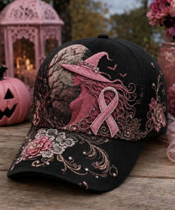 Halloween Pink Witch Baseball Hat Breast Cancer Awareness Cap Spooky Gifts For Her
