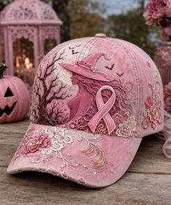 Halloween Pink Witch Baseball Hat Breast Cancer Awareness Merch Pink Witchy October Gift
