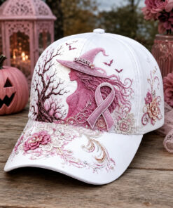 Halloween Pink Witch Baseball Hat Breast Cancer Awareness Womens Merch Gifts For Mom