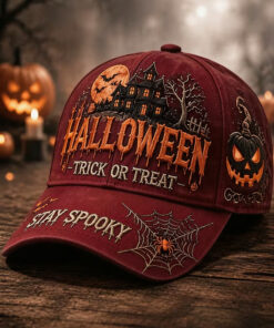 Halloween Trick Or Treat Baseball Hat Spooky Haunted House Merch Fall Season Gift For Men