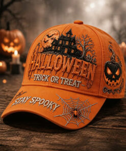 Halloween Trick Or Treat Hat Haunted House Spooky Pumpkin Cap Fall Season Gothic Gift