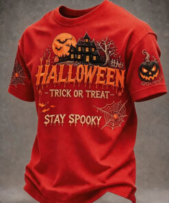 Halloween Trick Or Treat T-Shirt Stay Spooky Haunted House Clothes Horror Gifts For Men