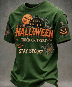 Halloween Trick Or Treat T-Shirt Stay Spooky Haunted House Clothing Presents For Men