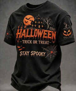 Halloween Trick Or Treat T-Shirt Stay Spooky Haunted House Merch Spooky Season Gifts For Men