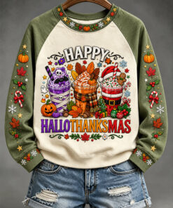 Happy HalloThanksMas Sweatshirt Halloween Thanksgiving Clothing Christmas Gifts
